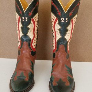 Rocketbuster "Cool Arrows" brown leather green red yellow inlay cowboy boots 9M